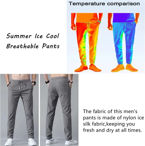 Vista 4 de LELEBEAR Janenisa - Pantalones elásticos de secado rápido para hombre, de seda de hielo, transpirables, de secado rápido, elásticos, cómodos y suaves
