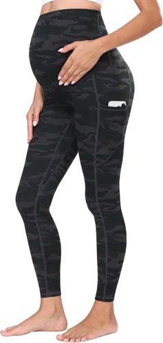 Vista 30 de WHOUARE Leggings de maternidad sobre el vientre con bolsillos para mujer, cintura alta, entrenamiento, pantalones de yoga