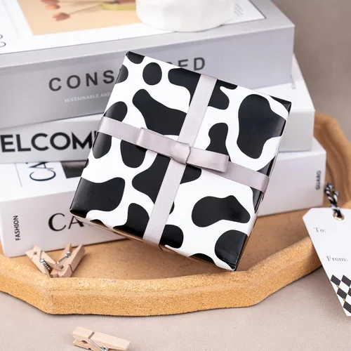 Vista 7 de WRAPAHOLIC Rollo de papel de regalo de vaca, mini rollo, 17 pulgadas x 33 pies, diseño de estampado de vaca, perfecto para bodas, cumpleaños Blanco