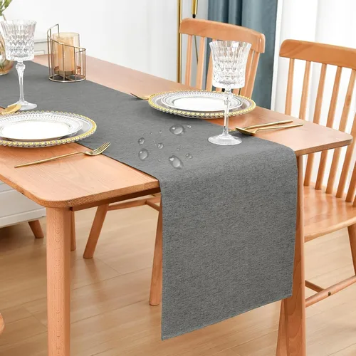 Vista 10 de Faux Linen Small Table Runner Water Resistant 13 x 36 in, Brown Farmhouse Short Table Runners, Coffee Table Runner, Dresser Runners for Bedroom