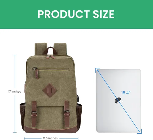 Vista 6 de Modoker Mochila vintage ecológica para hombres y mujeres, mochila de lona que se adapta a la mayoría de computadoras y tabletas de 15.6 pulgadas