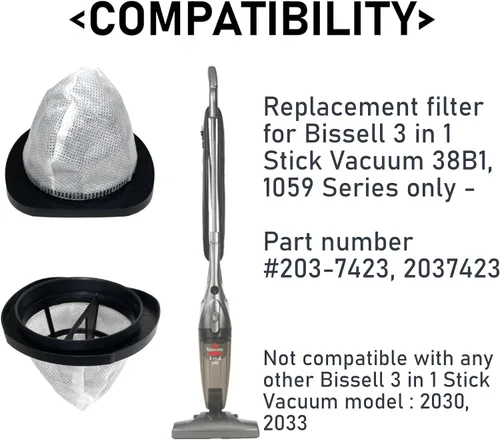 Vista 3 de MaximalPower BIS 203-7423 - Filtro de vacío 3 en 1 aspiradora 38B1 1059 10591 10592 10594 con paño de limpieza de microfibra adicional
