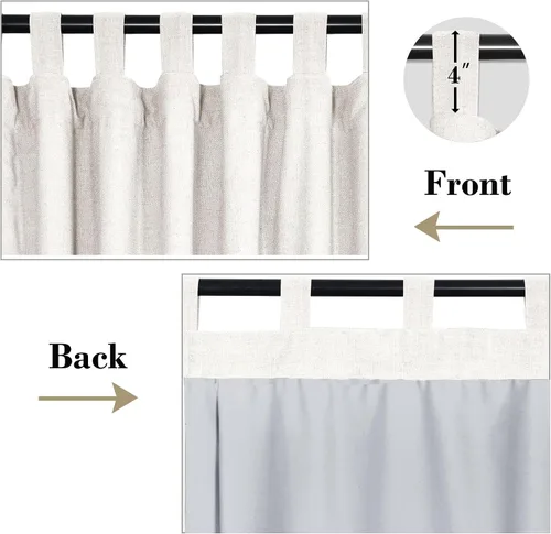 Vista 2 de cololeaf Cortinas opacas de lino blanco para dormitorio, sala de estar, cortinas de arpillera de granja con forro opaco con pestaña superior