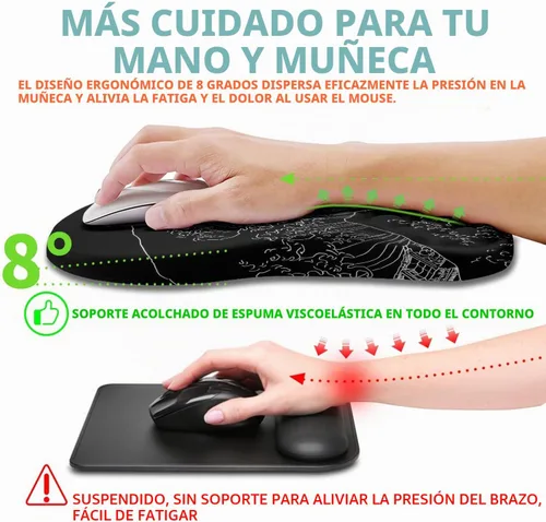 Vista 4 de Alfombrilla ergonómica para ratón con soporte de muñeca con espuma viscoelástica con protuberancia de masaje, alfombrilla para ratón de alivio