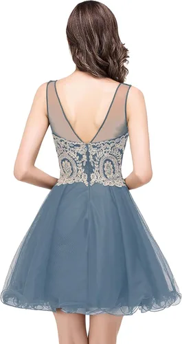 Vista 2 de MisShow Vestidos de tul para adolescentes, apliques de encaje dorado, vestido corto de graduación, sin mangas, vestidos de fiesta de cóctel