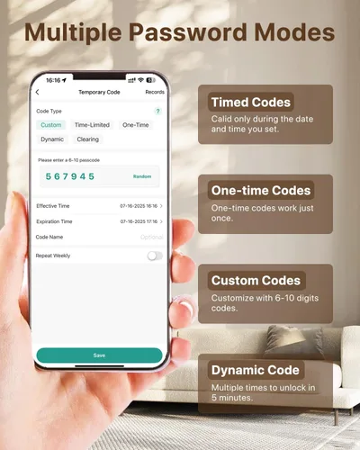 Vista 4 de Cerradura de puerta inteligente con huellas dactilares con teclado, control de aplicación, desbloqueo automático, cerrojo electrónico para puerta