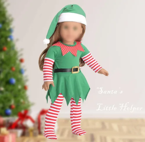 Vista 3 de Ropa de muñeca de Navidad de 18 pulgadas, disfraz de elfo de Navidad de 18 pulgadas, trajes de Santa para muñeca de 18 pulgadas