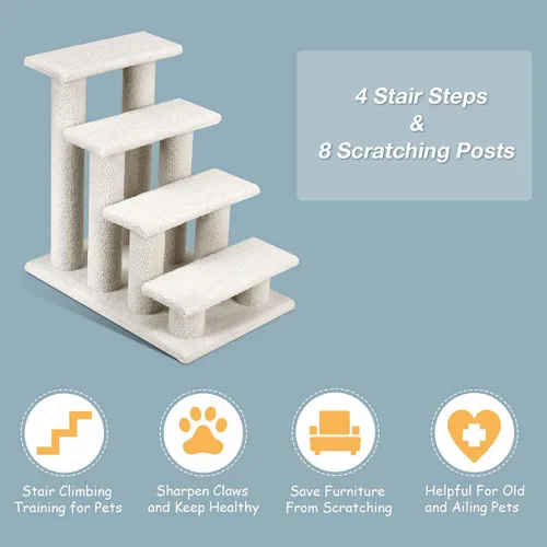 Vista 8 de Tangkula Escaleras para Mascotas para Gatos y Perros, Rampa de Escalera Alfombrada de 4 Escalones Trepador para Gatos Poste Rascador para Gatos