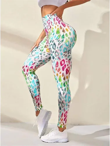 Vista 5 de Leggings deportivos sin costuras para mujer, con estampado de cintura alta, elásticos, para fitness, push up, trasero, entrenamiento, pantalones