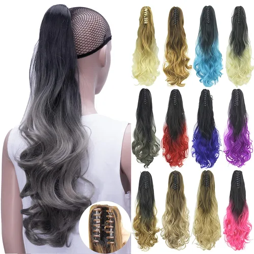 Vista 15 de IMISSU Extensiones de cabello rizado con pinza de color degradado, cola de caballo con clip (rubio degradado)