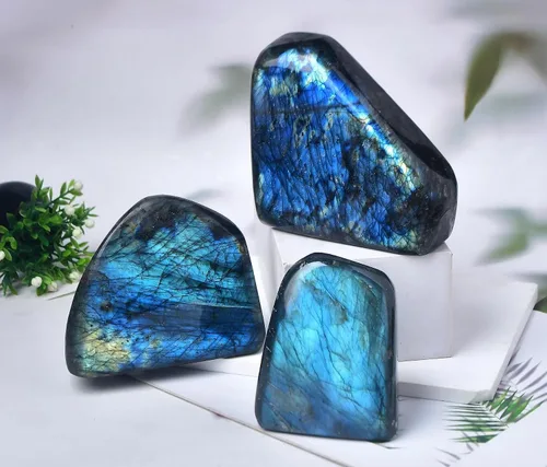 Vista 6 de Roca de Labradorita Pequeña Lámina de Labradorita Azul Pulida Piedra de Cristal de Sanación en Bloque para Meditación Regalo Decoración del Hogar
