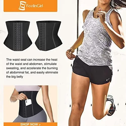 Vista 2 de FeelinGirl Waist Trainer for Women Adjustable Underbust Corsets Latex Body Shaper 9 Steel Bones 3 Rows for Hooks and Pocket