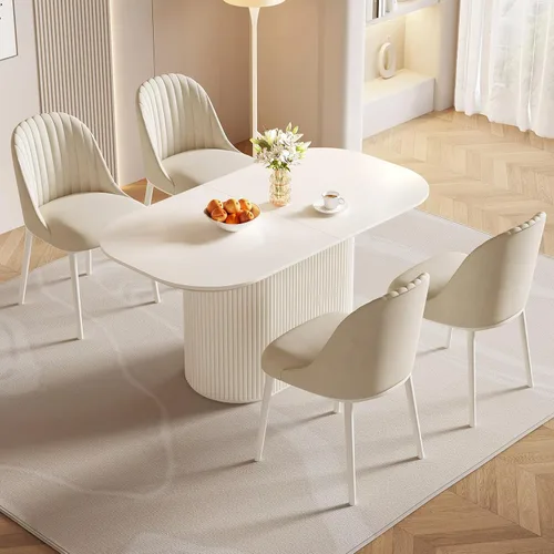 Vista 20 de Mesa de comedor ovalada de 63 pulgadas para 2-6 personas, mesa de cocina negra moderna, mesa de comedor rectangular de lujo, mesa de comedor