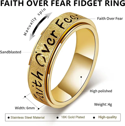 Vista 7 de Anillo Giratorio para Mujeres - Anillos de Acero Inoxidable de Fe Sobre el Miedo para Alivio de la Ansiedad para Adultos, Anillo del Pulgar