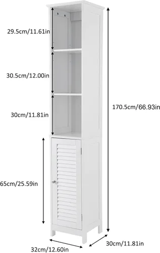 Vista 3 de HOMEFORT Armario de almacenamiento para baño, armario alto y estrecho con cubículo, gabinete de esquina delgada, torre de lino de madera, con puerta