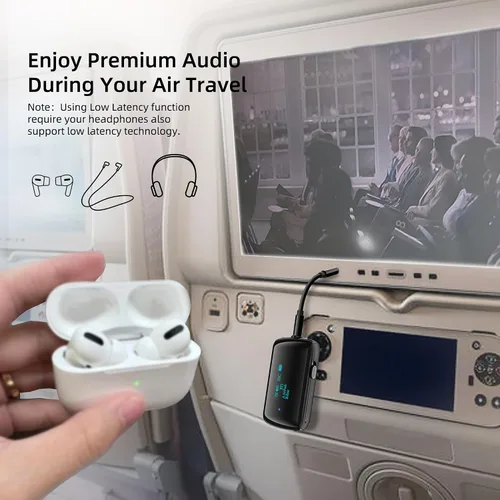 Vista 2 de Receptor transmisor Bluetooth 5.2 para 2 AirPods/Auriculares Flight Bluetooth Adapter for Airplane, TV, Gym with a 3.5mm Audio Jack, Wireless BT