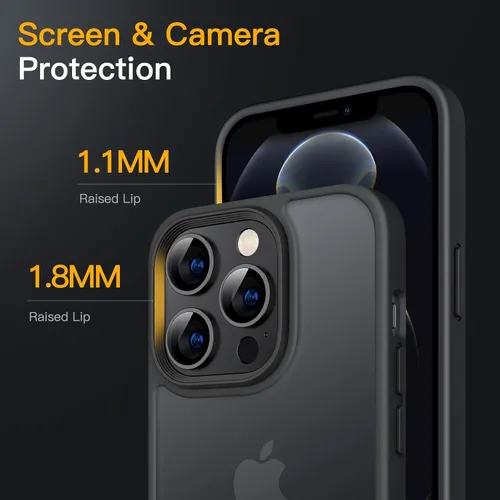 Vista 5 de JETech Funda mate para iPhone 12 Pro Max de 6.7 pulgadas, a prueba de golpes, protección contra caídas de grado militar, cubierta trasera Negro
