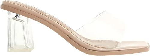 Vista 4 de vivianly Sandalias de tacón transparente para mujer, tacones gruesos transparentes, sin espalda, puntera abierta, sin cordones, zapatos de vestir