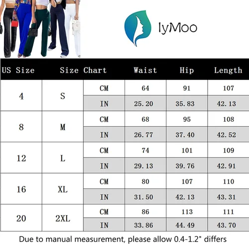Vista 3 de IyMoo Pantalones elásticos de pierna ancha para mujer, pantalones casuales con cremallera en la espalda, cintura alta, vestido recto, pantalones