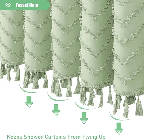 Vista 5 de Dynamene - Cortina de ducha de tela bohemia con rayas con chebrón en relieve, juego de cortina angosta para baño, media cortina impermeable de A.