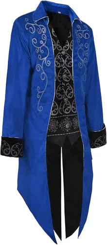 Vista 2 de Oiefeen Esmoquin Steampunk medieval, disfraz de rendimiento, ropa de hombre de Halloween, chaqueta gótica