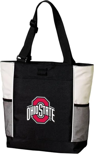 Vista 6 de Broad Bay Official Ohio State Tote Bag Zippered Travel Carryall Buckeyes Logo, 600D Polyester Canvas, Adjustable Web Handles, Front Pocket, Side