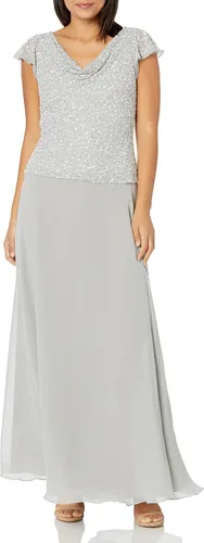 Vista 9 de J Kara Vestido largo de manga con volantes y cuello redondo y cuentas para mujer Champán Multi