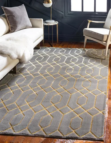 Vista 24 de Marilyn Monroe Glam Collection - Alfombra de área con diseño enrejado (2 x 3 pies, rectangular, azul marino y dorado)