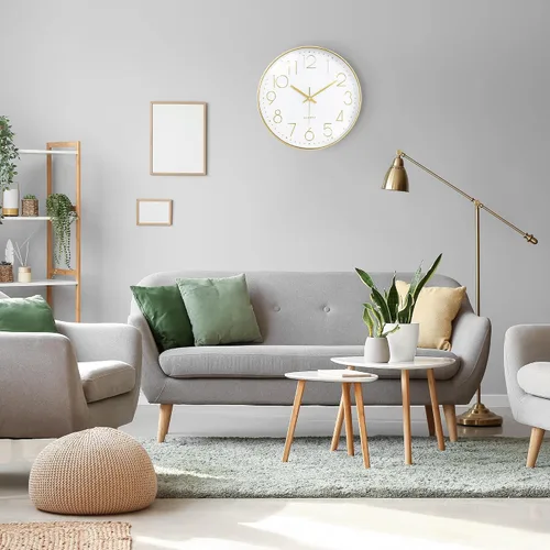 Vista 2 de Lafocuse Reloj de pared analógico moderno de 12 pulgadas, color blanco y Dorado