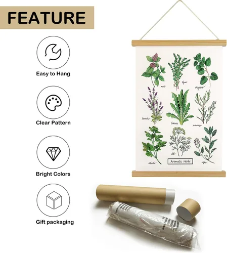 Vista 4 de XIAOAIKA Póster de hierbas aromáticas para pared, impresiones artísticas HD vibrantes y coloridas, estilo rústico de hierbas, póster para colgar