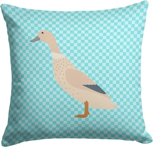 Vista 180 de Caroline's Treasures BB8163PW1414 Beltsville - Almohada decorativa de tela a cuadros pequeños, color blanco, pavo y gallina azul, lavable a máquina