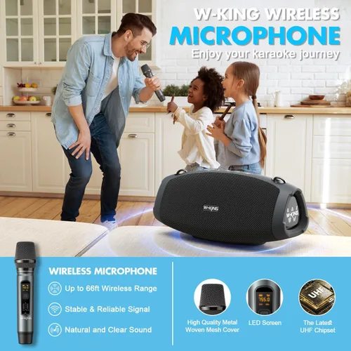 Vista 3 de W-KING Altavoces Bluetooth portátiles con micrófono inalámbrico, (pico de 120 W) 70 W altavoz para exteriores Bluetooth inalámbrico impermeable