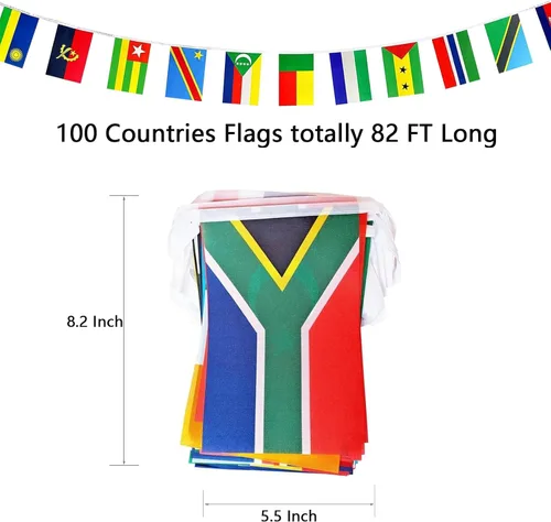 Vista 2 de Banderas de cuerda de 100 países, banderines internacionales, banderas del mundo para bares olímpicos, clubes deportivos, decoraciones escolares