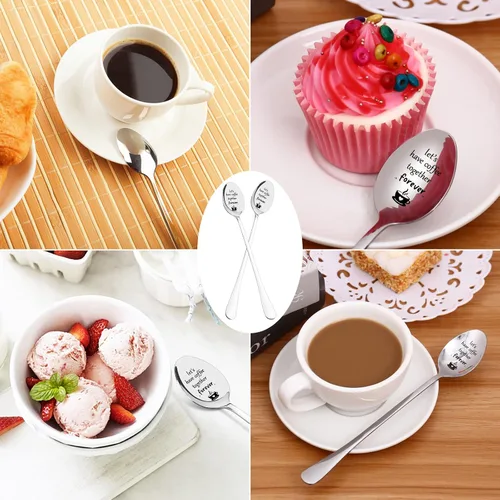 Vista 6 de Cucharas de café grabadas, cuchara de acero inoxidable personalizada, 2 cucharas de mango de 7.5 pulgadas de largo, regalos para amantes, mejores