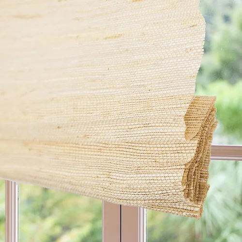 Vista 15 de Persianas romanas sin cordones sin cordón, opacas para oscurecer la habitación, persianas de bambú de ajuste personalizado con protección UV y Camel