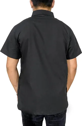 Vista 4 de Chaqueta de peluquero profesional Camisa de media manga para hombre, color negro, bata para peluquería