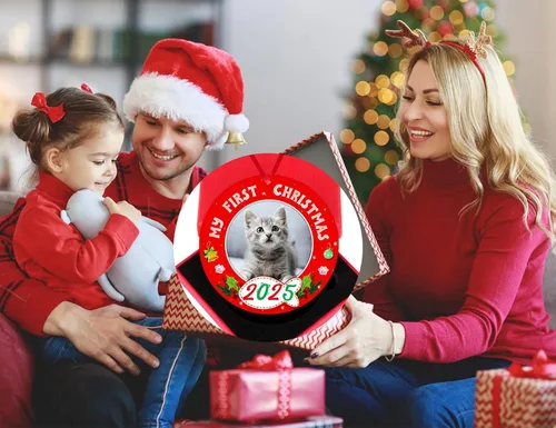 Vista 6 de PETCEE Adornos de gato para árbol de Navidad - Mi Primera Navidad Ornamento 2025 Marco de fotos de gatito Adornos personalizados para colgar fotos