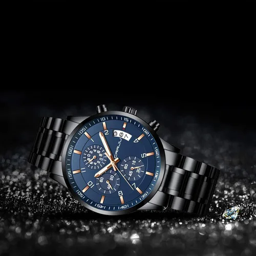 Vista 4 de CRRJU - Reloj de pulsera de acero inoxidable para hombre resistente al agua cronógrafo correa de acero inoxidable
