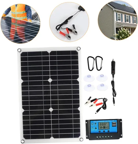 Vista 3 de BESPORTBLE Kit de panel solar portátil de CC con puertos USB duales y controlador de carga para mantenimiento de batería de barco de camping RV