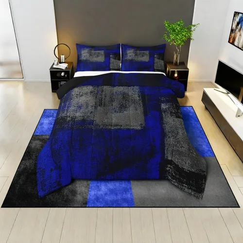 Vista 21 de Erosebridal - Juego de ropa de cama con edredón a cuadros de retazos tamaño individual, aguada geométrica en cuadrícula, conjunto retro grunge