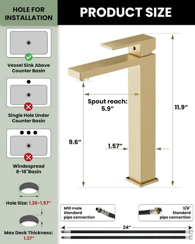Vista 5 de gotonovo Grifo de Fregadero Vessel de Una Sola Manija, Grifo de Baño Alto de Un Agujero, Grifo Mezclador Moderno de Lavabo de Tocador, con Mangueras