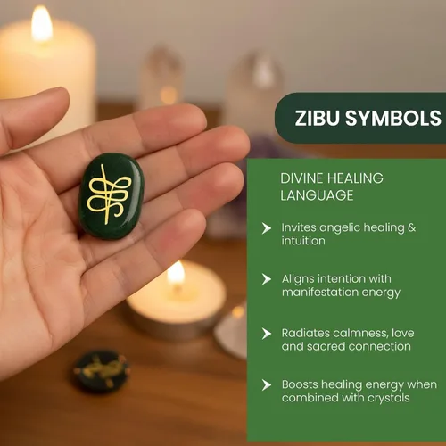 Vista 5 de Jet - Juego de piedras de reiki con símbolo de jade verde energizado, cristal curativo certificado para la suerte, abundancia y dinero, jade