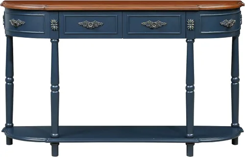 Vista 10 de LUMISOL Moderna mesa consola curvada con 3 cajones y 1 estante, mesa de sofá de entrada de media luna para sala de estar, color negro