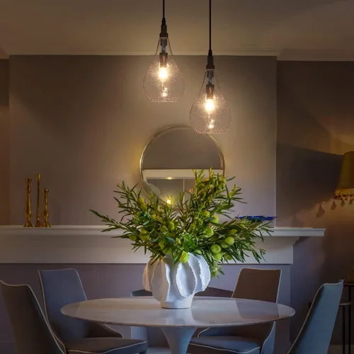 Vista 4 de Lámpara colgante de cristal con semillas de madera de granja, lámpara colgante industrial ajustable para cocina, isla, comedor, dormitorio Sembrado