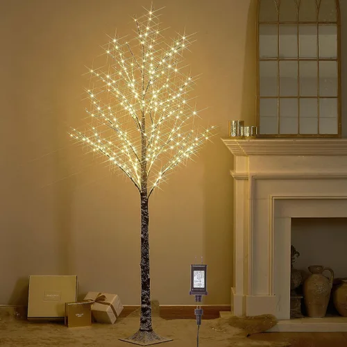 Vista 6 de LITBLOOM Árbol de ramitas nevadas iluminadas con luces de hadas de 4 pies, 200 luces LED, árbol flocado con luces para el hogar, Acción de Gracias