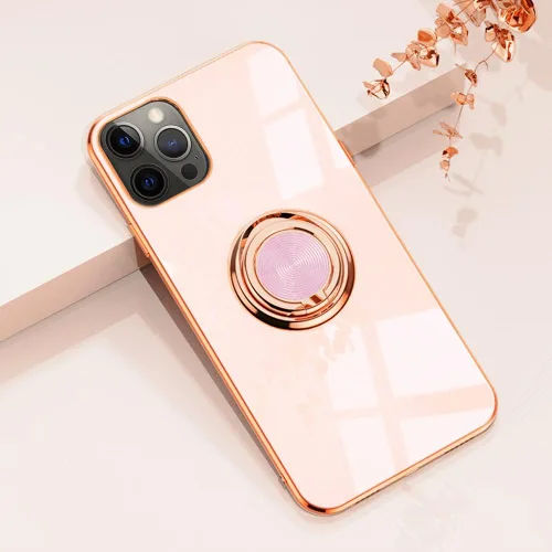 Vista 94 de Compatible con iPhone 11 Kickstand, anillo de rotación de 360 grados integrado con borde de oro rosa brillante que funciona con soporte magnético