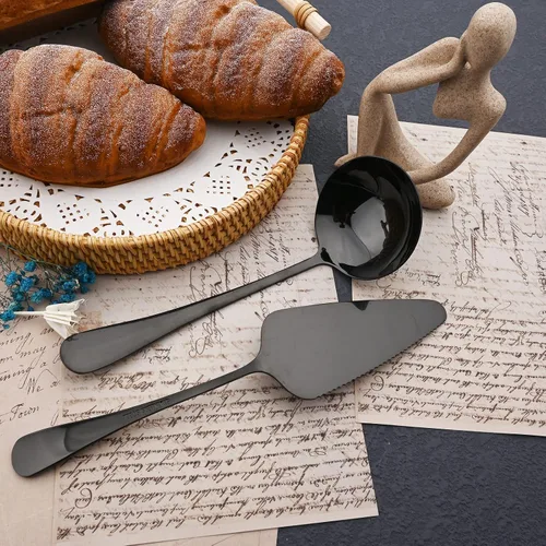 Vista 7 de JASHII Juego de cubiertos de 25 piezas con tenedor y cuchara con utensilios para servir para 4, cubiertos de acero inoxidable de grado alimenticio