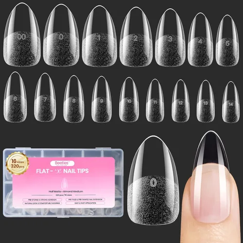 Vista 24 de Beetles - Kit de uñas de gel FlatX, almendra corta, 320 puntas de uñas de 16 tamaños, con pegamento sólido de uñas de 0.5 onzas, removedor