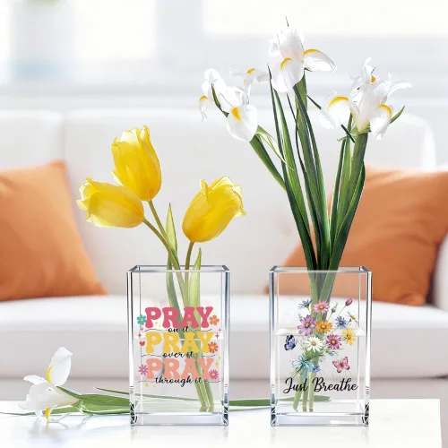 Vista 5 de Just breathe - Paquete de 2 portalápices cosméticos de acrílico tipo vaso, organizador de brochas de maquillaje inspirador Hope, regalos de fe