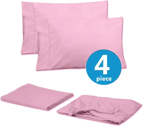 Vista 3 de Juego de sábanas de cama Sweet Home Collection 4 piezas, calidad 1500 hilos de algodón egipcio, sacos profundos, Microfibra, Rosado, gemelo